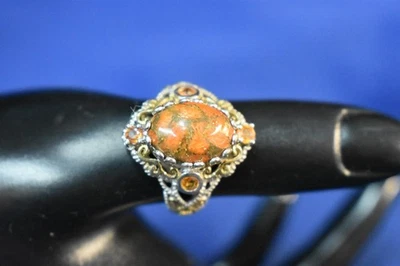ANILLO MOJAVE NARANJA TURQUESA-NARANJA ZAFIRO TALLA 8-14k YG y Platino Más de 925 Foto 1 de 4