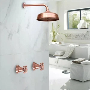 Red Copper 8 inch Rain Shower Head 2 Handles Mixer Valve Shower Faucet Set - Picture 1 of 6