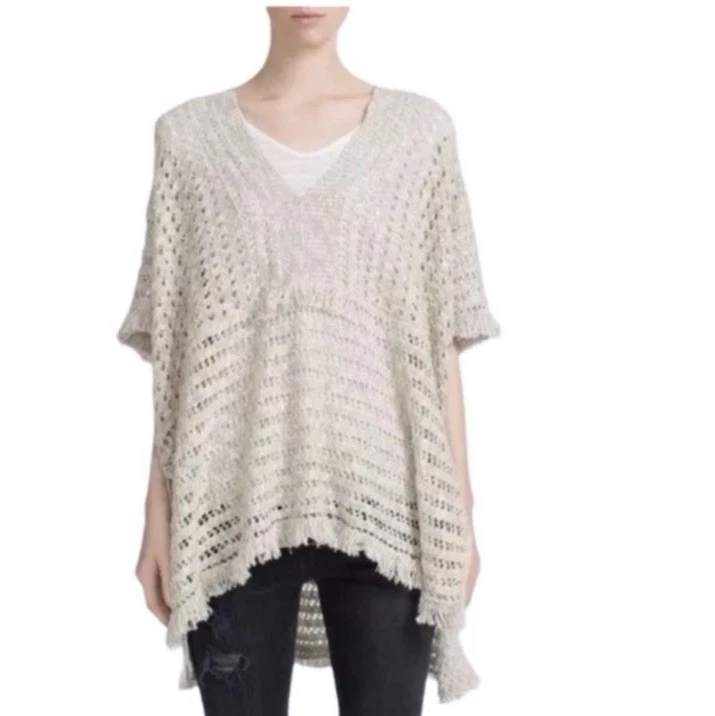Poncho con flecos blanco y Warren tejido abierto tejido talla M/L Foto 1 de 4