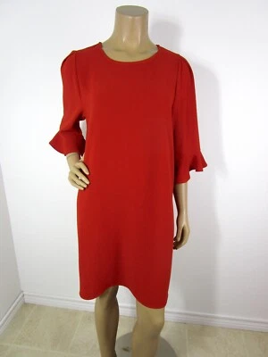 Vintage Rust Shift Dress Size M 3/4 Ruffle Sleeve Round Neck Keyhole Back RL - Image 1 of 4