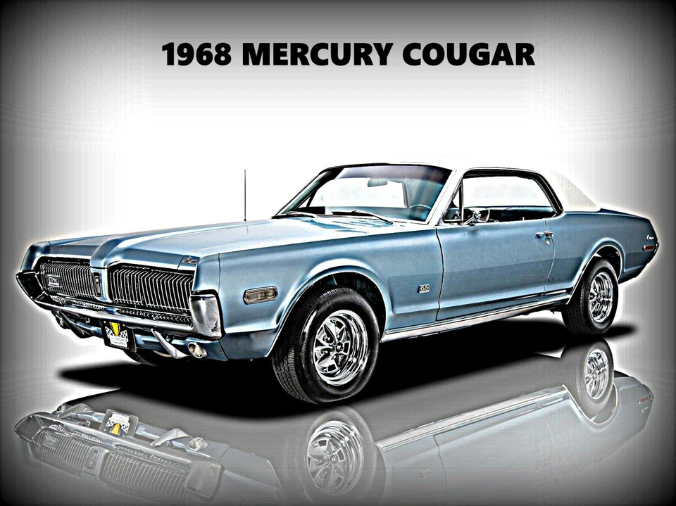 1968 Mercury Cougar nova placa de metal: dois tons azul com parte superior branca - Imagem 1 de 1