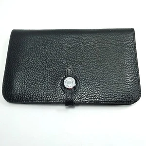 Togo Dogon Black Leather Wallet & Matching Card Coin Purse Silver Hardware - Picture 1 of 22