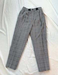 90s Vintage LA Classe High Waist Glen Plaid Trouser Pant Tapered Leg Black White - Picture 1 of 10