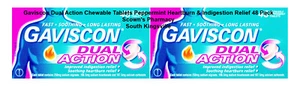2 x Gaviscon Dual Action Chewable Peppermint Heartburn & Indigestion 48 Tablets - Picture 1 of 7