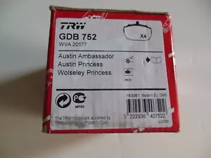TRW GDB 752 MORGAN 94-ON AUSTIN ROVER CERAMIC BRAKE PAD SET GDB752 - Picture 1 of 1