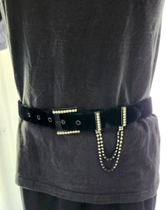 Carlisle Black Velvet Belt Faux Diamonds  Sz Small 1634 1 - Picture 1 of 8