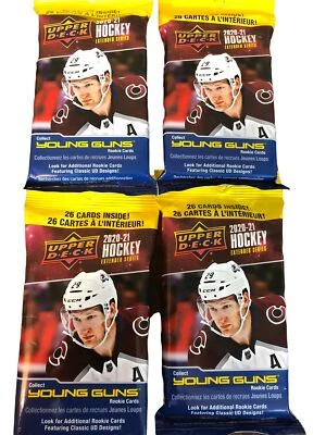 2020-21 Upper Deck NHL Hockey Trading Cards Young Guns Cello Pack (Qty: 4) - Image 1 of 4