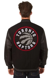 NBA Toronto Raptors Wool Leather Reversible Jacket Embroided Patch Logos Black - Bild 1 von 6