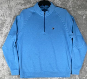 Stitch Sweater 1/4 Zip Pullover L/S Blue Sweatshirt Elbow Patches Size XL - Picture 1 of 12