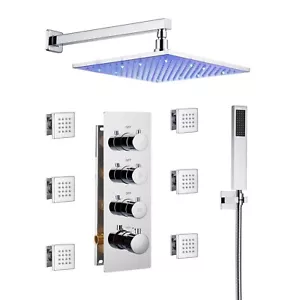 Luxury Wall Mount Rain Shower Head with 6 Shower Jet and LED 3-Spray Patterns - Picture 1 of 11