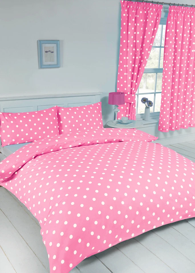 POLKA DOT PINK WHITE MODERN SPOTS ROUND REVERSIBLE BEDDING OR CURTAINS BEAN BAG