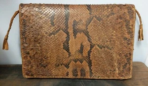 Vintage Antique 13"x9" Large Rare Python Tassel Purse Clutch Travel Folder C4-12 - Picture 1 of 12