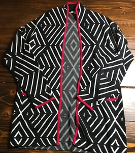 Foxcroft Sweater, Women's Size Large, Black White Red, Aztec, Wool Blend Blazer - Picture 1 of 8