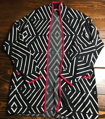 Foxcroft Sweater, Women's Size Large, Black White Red, Aztec, Wool Blend Blazer - Image 1 of 4