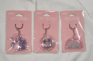 Set of 3 Adore Sequin Puffy Keychains Unicorn Rainbow Smiley Face NIP - Picture 1 of 5