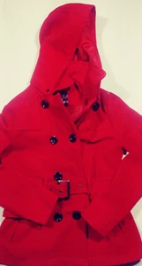 YMI USA Peacoat Womens Medium Red Wool Belted Hooded Jacket Button Down - Picture 1 of 12