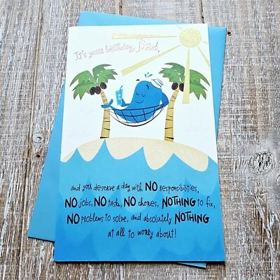 Tarjeta de cumpleaños American Greetings para papá azul buen día palmeras relajante Foto 1 de 4