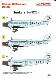 LOTE TM48803 Techmod 1:48 Junkers Ju-52/3M Polish Airlines 1936-39 SP-AKX - Imagen 1 de 4