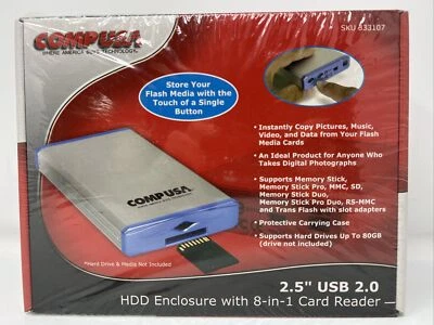 COMP USA 333107 2.5" USB 2.0 HDD ENCLOSURE 8-IN-1 Card Reader & Case  NEW - Image 1 of 4