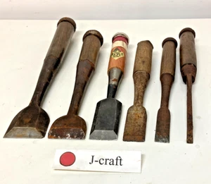 Lot of 6 Vintage  Japanese Nomi Chisels Carpentry Tools Blade 0429E - Picture 1 of 17
