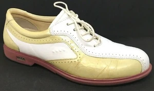 Womens ECCO Hydromax Golf Shoes Spikeless Cleats Size 38  EURO White Tan/Gold - Picture 1 of 9