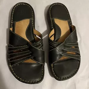 Sandali donna Born in pelle taglia 7 neri slip on punta aperta a righe W3522 - Foto 1 di 7