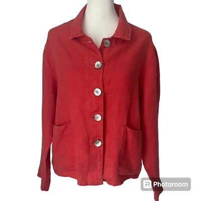 Flax Chore Coat Size Small 100% Linen Lagenlook Relaxed Fit Layering Fall Loose - Image 1 of 4