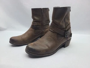 UGG Lorraine 1010204 Womens Brown Leather Biker Ankle Boots SZ 7.5 - Picture 1 of 17