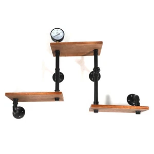 Scaffale sospeso 5 pezzi mensola da parete industriale legno massello scaffale sospeso supporto in metallo - Foto 1 di 23