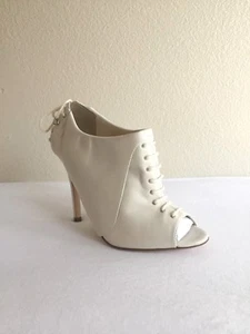 Womens LeatheCamilla Skovgaard r corset flap heels booties off-white Size 38 1/2 - Picture 1 of 11