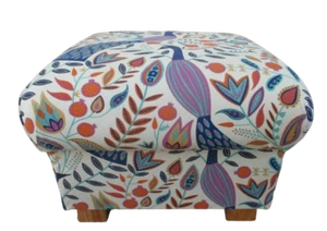 Footstool Pouffe Fryetts Peacocks Amethyst Fabric Footstall Birds Blue Lilac New - Picture 1 of 12