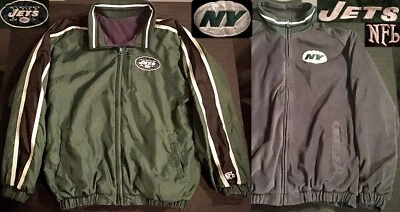 Vintage NY Jets Reversible Jacket Medium Fleece Windbreaker Collar Stitched Zip  - Image 1 of 4