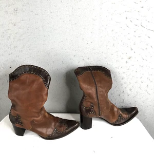 Matisse Boots Woman 6M Brown Cowboy Side Zipper Studded Western Boho Brazil - Picture 1 of 24