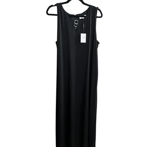 NWT Calvin Klein O-Ring Maxi Shift Dress 1X Black Sleeveless Evening Cocktail - Picture 1 of 9