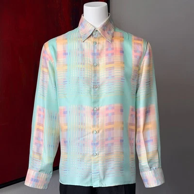 GIANNI VERSACE Camisa Seda Estampado Tartán Talla 54 desde S/S 2002 Foto 1 de 4