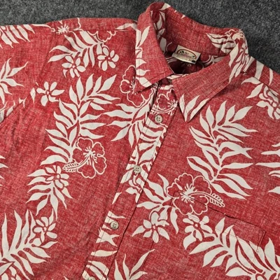 Camisa Hawaiana Go Barefoot Para Hombre XL Roja Blanca Floral Abotonada Manga Corta Foto 1 de 4