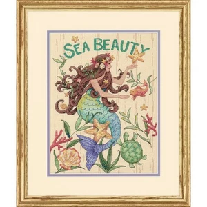 Dimensions Sea Beauty' Mermaid Cross Stitch Kit, 14 Count Natural Aida, 9" x 12" - Picture 1 of 1