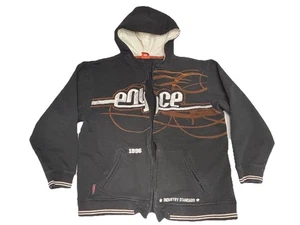 Vintage Y2K Enyce Hoodie 1996 Industry Standard Black Brown Logo Zip Up L - Picture 1 of 9