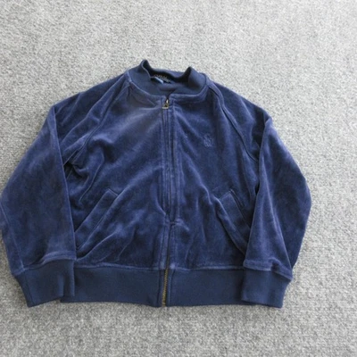 Polo Ralph Lauren Jacket Girls 4/4T Blue Velour Full Zip Raglan Bomber Pony Logo - Image 1 of 4