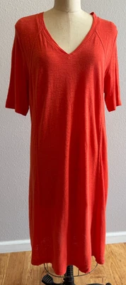 Eileen Fisher T-Shirt Dress Hemp Organic Cotton Orange V-Neck sz Large EUC - Image 1 of 4