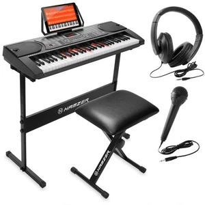 61 Key Electronic Keyboard Piano w/ Lighted Keys, Stand & Bench, Beginners Set - Picture 1 of 9