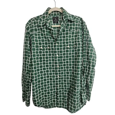 Camisa Lucky Brand Western Snap Frontal Manga Larga Verde Top Hombres S Geométrica Foto 1 de 4