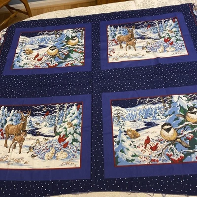 Winter Scenes Deer Animals/Birds Fabric Panel Cranston Village 35"x44" Quilting - Image 1 of 4