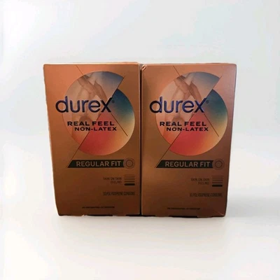 Condones de poliisopreno de ajuste regular Durex Real Feel sin látex •10 quilates • Paquete de 2  Foto 1 de 4