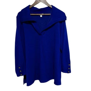 J Jill Tunic Womens XL Petite Royal Blue Stretch Knit Button Sleeve Casual Top - Picture 1 of 8