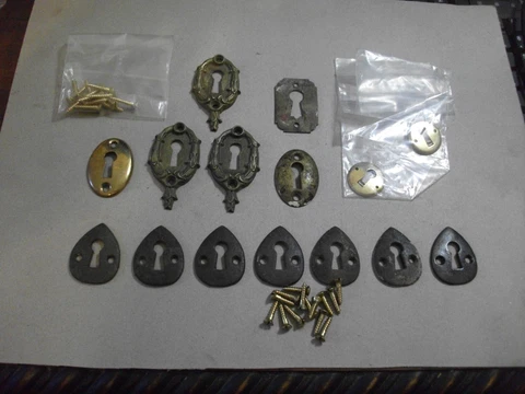LOT vtg. lock parts-Brass and cast iron w/brass attachment hardware-Escutcheons Cover