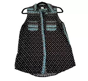 Túnica Anthropologie Akemi + Kin Azul Geométrica Estampada Ira Bolsillos Delanteros Talla S - Imagen 1 de 7