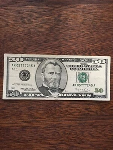 1996 50 DOLLAR BILL-FEDERAL RESERVE NOTE-DALLAS DISTRICT K/11 #1 - Picture 1 of 6