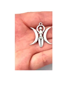 TRIPLE MOON GODDESS YOGA pendant charm German Silver 18" Necklace Chain Women - Picture 1 of 5