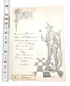 Vintage Menü HANDGESCHRIEBENES MENÜ mit NARREN Kunst von Cousturier - Bild 1 von 8